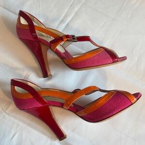 Vintage Prada pink, red, & orange colorblock heels